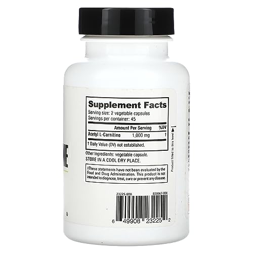 NutraBio Acetyl L-Carnitine (ALCAR) Supplement, 500mg - Support Natural Energy Production, Metabolic Management, and Overall Health, 90 Capsules