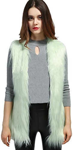 Youhan Women's Fit Sleeveless Jacket Cardigan Waistcoat Faux Fur Vest (Medium, Green)