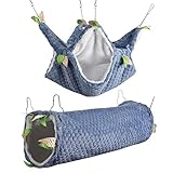 Petmolico 2 Pack Small Animal Hammocks, Warm Plush Hanging Tunnel & Double Tier Bunkbed Hammock Cage