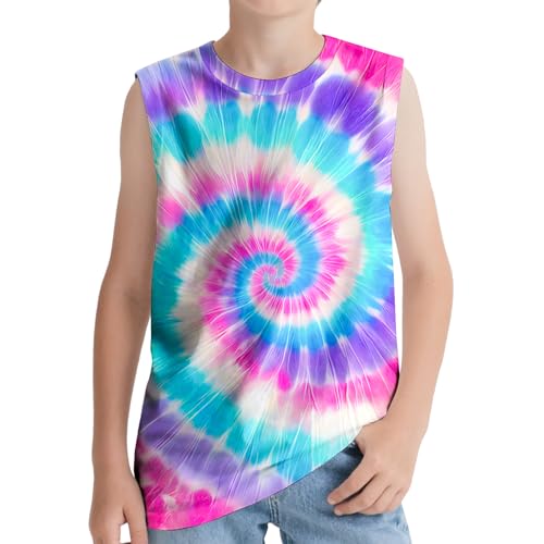 Kids Tie Dye Tank Tops Childrens Sleeveless T Shirts Hippies Senior Tees Size 5-14 Years Boys Girls