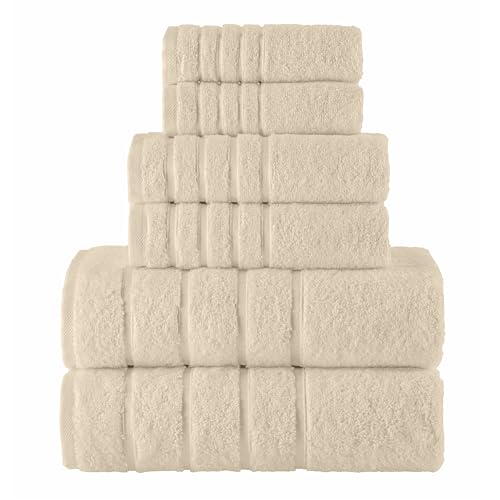 Image of Elegant Comfort 4 Lines Viscose Stripe 6-Piece Premium Towel Set - 100% Turkish Cotton High Absorbent Luxury Bathroom Towels - Includes 2 Washcloths, 2 Hand Towels and 2 Bath Towels Set, Ivory