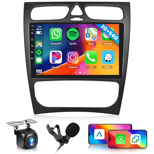 2GB 64GB Android Autoradio pour Mercedes Benz Classe C Classe CLK S203 W203 W209 A209 2000-2005 avec Carplay Android Auto, Hodozzy Écran Tactile 9 Pouces...