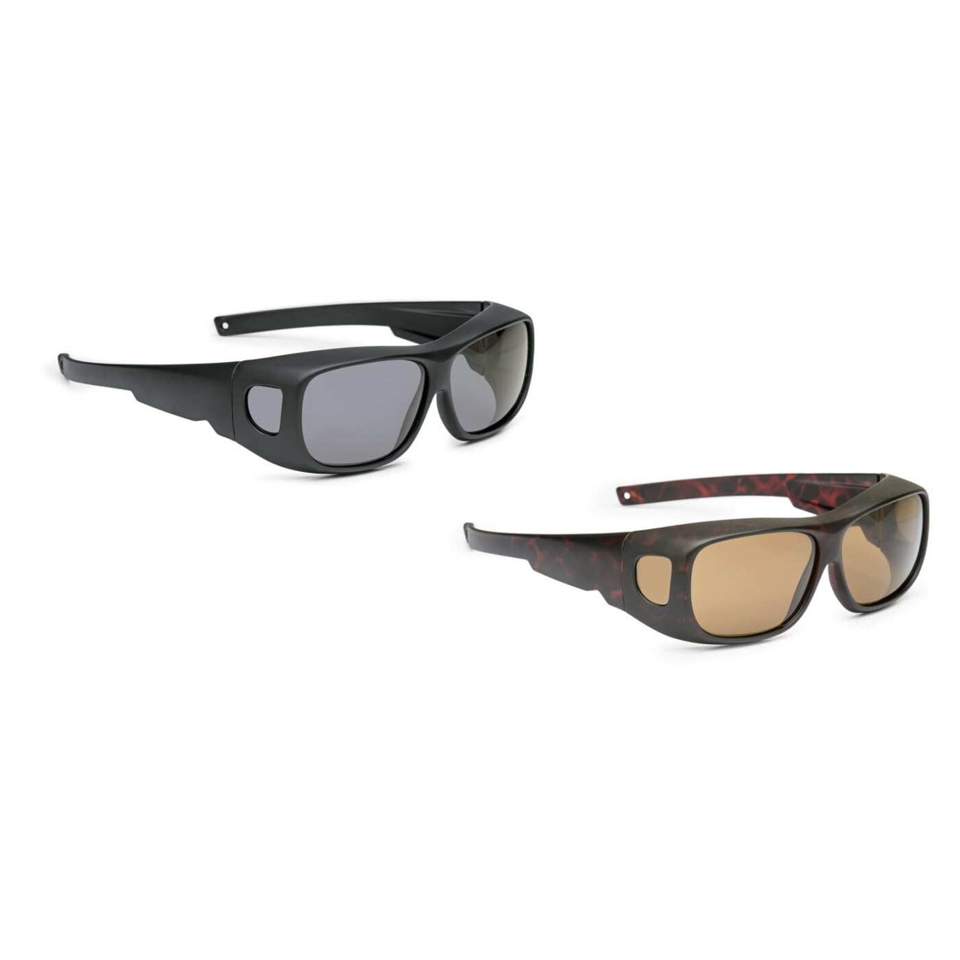 Polarisierende Überbrille für Brillenträger | Eckig-tiefes Design mit 100% UV-Schutz | Fit-Over Sonnenbrille | Kontraststeigernd & Blendfrei | Inkl. Etui & Beutel | Schwarz, Havanna oder Rot