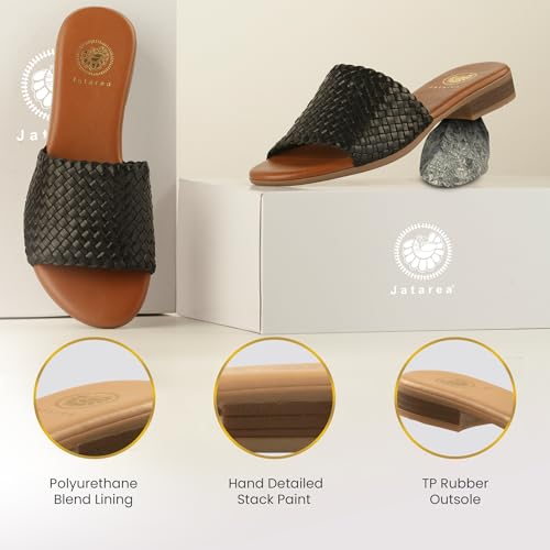 Image of JATAREA Women's Slip-On Flat Sandals with Round Open Toe | Dressy Summer Slides for Women