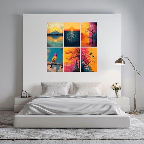 Image of SiddArtify Abstract Landscape Wall Art Poster Print Set - Colorful Nature Prints for Living Room Bedroom Office Decor - 8x12 Sticker Pack of 6