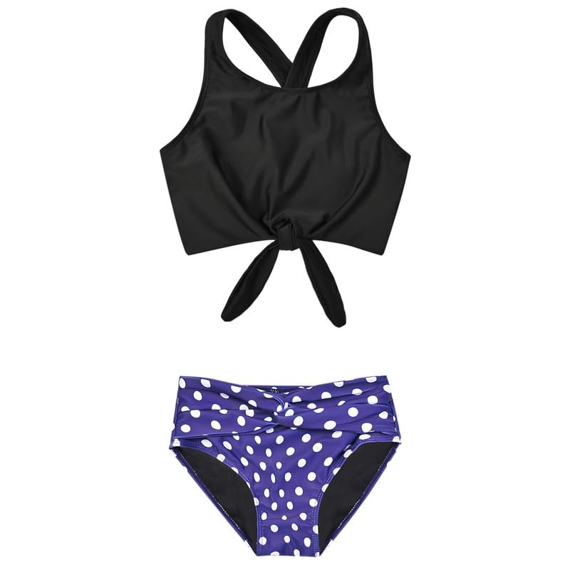 Mirawise Girls Swimsuits Swimwear Bathing Suit Beach Bikini Two Piece Tie Front Swimsiuts 4-13Y