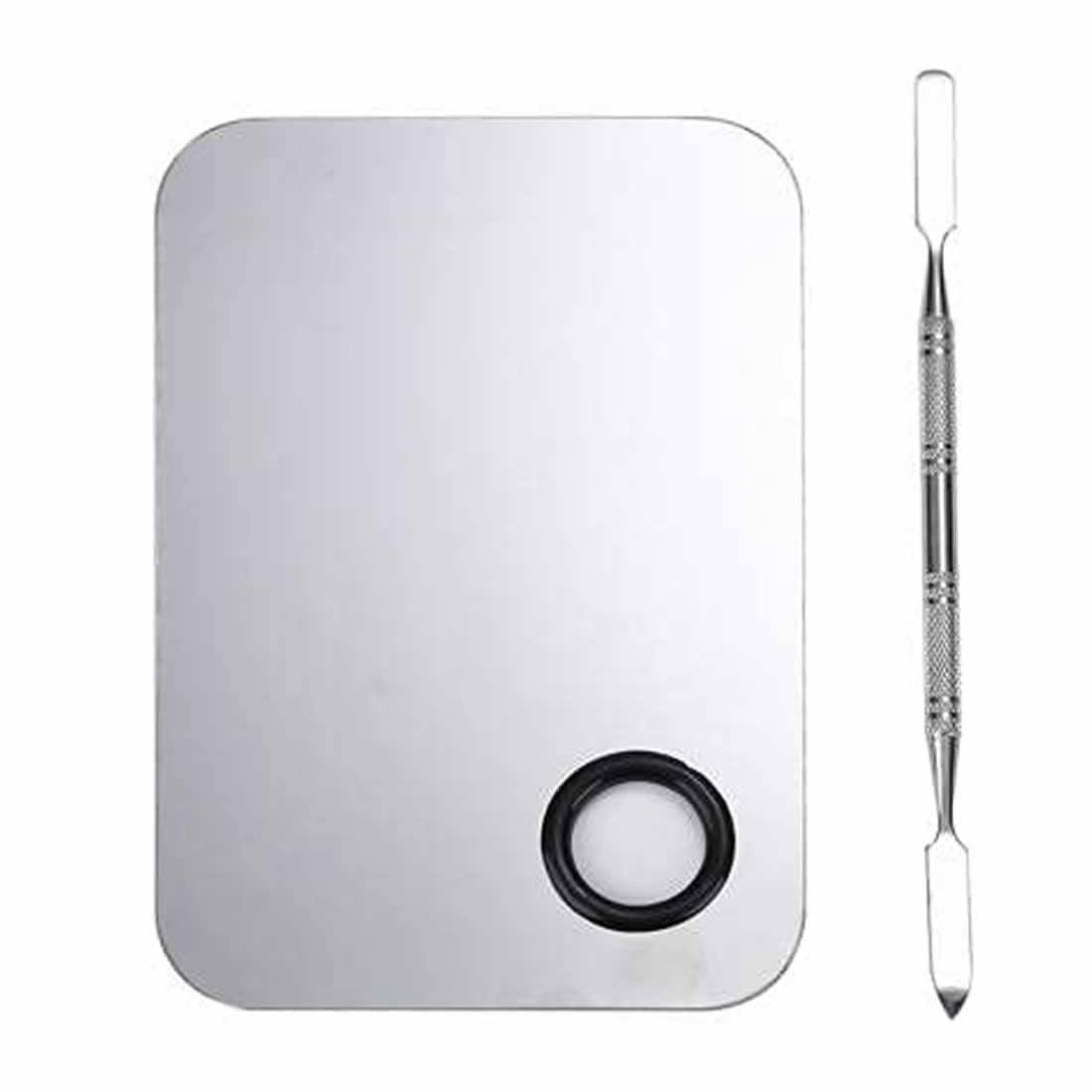 Makeup Cosmetic Mixing Palette, Stainless Steel Foundation Palette with Spatula for Mixing Foundation Artist Nail Art Tool (Silver)-image-11