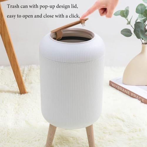 Image of House of Quirk Trash Can With Lid For Bathroom, 10 Liter Kitchen Dustbin Modern Office Trash Can With Legs, Slim Plastic Basket Open-Top For Bathroom, Bedroom Round (White)
