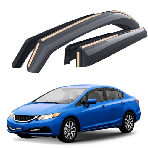 Goodyear - Goodyear Shatterproof in-Channel Window Deflectors for Honda Civic 2012-2015 Sedan, Rain Guards, Window Visors for Cars, Vent Deflector, Car Accessories, 4 pcs - GY007996