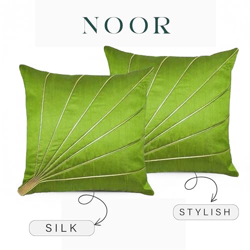 Image of Noor Silk Cushion Covers Pack of 7 | 16x16 Inches, Green