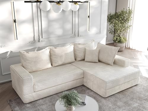 Fun Möbel Ecksofa Couchgarnitur Sofa Oskar (Creme, Seite Rechts)