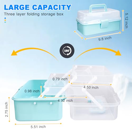 Image of Tackle Box Organizers and Storage,10inch Craft Organizers and Storage,Three-Layer Sewing Box With 2 Trays,Medicine Storage Box With Handle For Nail、Makeup、Diamond Painting、Building Blocks (BLUE)