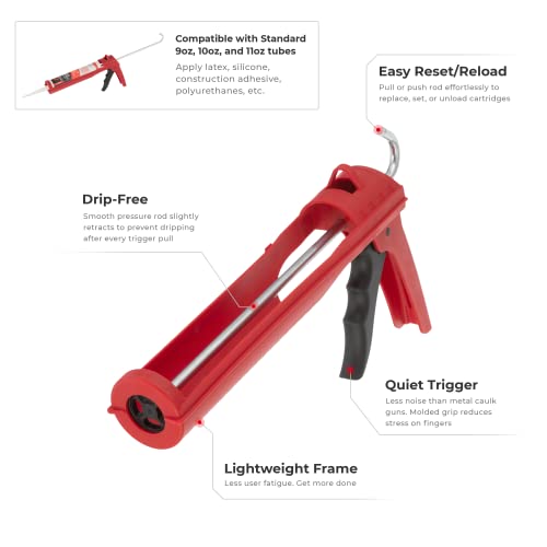 Intertool Drip-Free Hand Caulking Gun, 10 Oz. Cartridge, Super-Light, Smooth Rod And Quiet Ratcheting Ht-0027 #TOP1