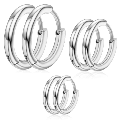 3 Paar Damen Creolen Silber Edelstahl Ohrringe 8/10/12mm Kleine Knorpelohrringe Damen Herren Mädchen Hypoallergene Ohrringe