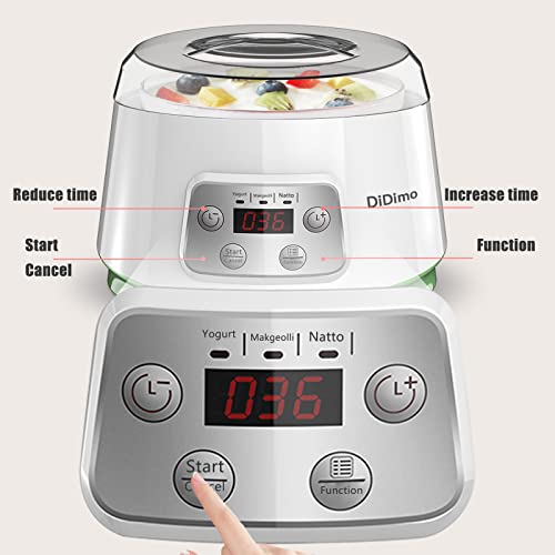 DiDimo Yogurt Maker,Automatic Digital Yogurt Machine,3 In 1 Greek Yoghurt Maker Machine With Timer,Can Make Yogurt/Natto/Rice Wine,1.3L Glass Yogurt Jars - Thumbnail 4
