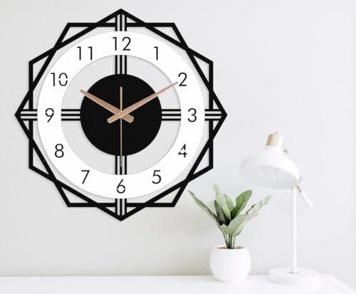 Image of Stylish Metal Analog Wall Clock for Living Room, Bedroom, Office, Kitchen, Home and Hall | Antique Fancy Big Size Modern Wall Watch for Home Decor (Style-33, 40CM)