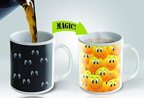 Moddan Magic Coffee Mugs Cup Ceramic Heat Sensitive Color Changing - Emoji Eyes Smiley Faces Coffee Mug Gift