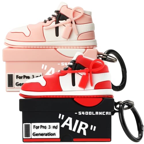 Image of [2Pack] Compatible Airpods Pro 3 Case (2025),3D Cute Cartoon Shoe Box Soft Silicone Protective Cases for Apple AirPods Pro 3rd Generation Case,Airpod Pro 3 Cover with Keychain for Women Men,Red+Pink
