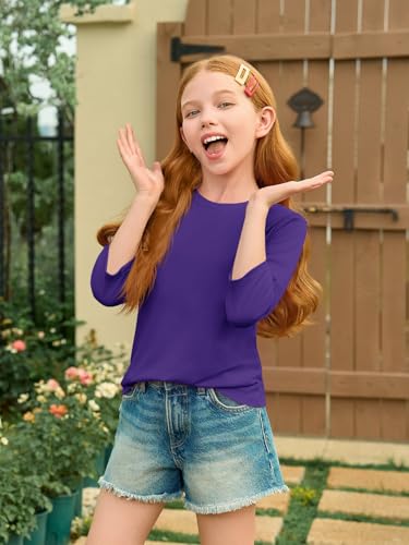 Image of Haloumoning Girls Casual 3 /4 Sleeve T Shirts Kids Crewneck Tops Fashion Tees 5-14 Years
