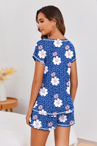 Image of Ekouaer Womens Pajama Sets 2 Piece Soft Short Sleeve Top and Shorts Sleepwear Round Neck Pjs Lounge Set with Pockets
