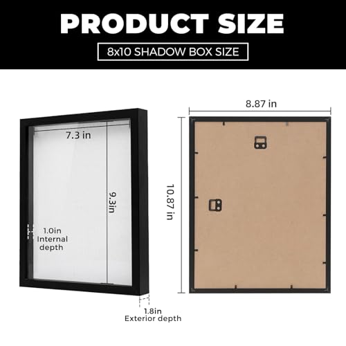 Image of Muzilife 8x10 Shadow Box Picture Frame with Linen Board - Deep Wood & Glass Display Case Ready to Hang Perfect to Display Baby & Sports Memorabilia, Pins, Awards, Medals, Tickets and Photos (Black)
