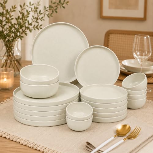 Image of MARKET 99 Minto Pastel Green Melamine Dinner Set 20 Pieces, Matte Round Dinnerware with 6 Full Plates, 6 Quarter Plates, 6 Veg Bowls & 2 Serving Bowls, Food Safe & Refrigerator Safe