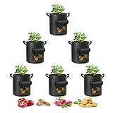 6-Pack 10 Gallon Potato Grow Bags, Heavy Duty Thickened Nonwoven Fabric Pots , Planting Container with Handles and Window for Tomato Vegetables
