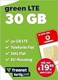 freenet green LTE 30 GB – Handyvertrag für das Vodafone Netz mit Internet Flat, Flat Telefonie und SMS, VoLTE, WiFi-Calling und EU-Roaming – In alle deutschen Netze – 24 Monate Vertragslaufzeit