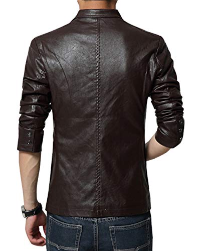 chouyatou Men's Stylish 2 Button Faux Leather Suit Blazer Jacket Sport Coat2