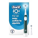 Oral-B iO Series 2 Rechargeable Electric Powered Toothbrush Starter Kit, Forest Green with 2 Brush Heads - Automatic Pressure Sensor to Protect Gums - 3 Modes - 2 Min Timer