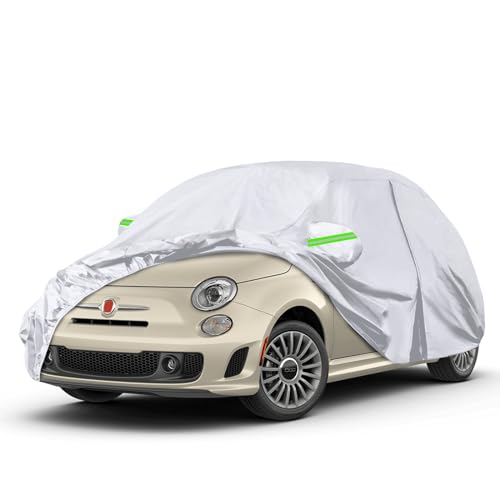 Image of Waterproof Car Covers Replace for 2007-2024 Fiat 500 /500C, 6 Layers Silver All Weather Car Cover with Zipper Door & Windproof Bands for Snow Rain Dust Protection