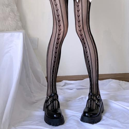 Image of Black Sheer Tights Y2K High Waist Pantyhose with Bows Patterned Stockings for Women