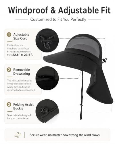 Image of Sun Hat UPF50+, Breathable Wide Brim Bucket Hat Outdoor for Hiking Garden