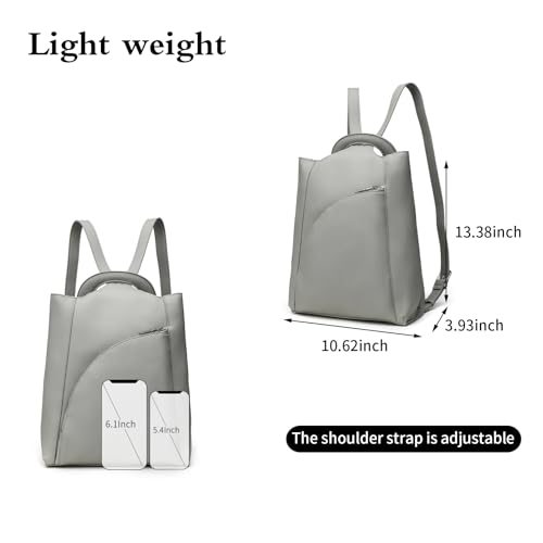 Genuine Leather Backpack for Women - Portable Zipper Back Bag with Front Zipper Pocket & Adjustable Buckle, 13.4" H x 10.7" L x 4" W, BEIGE3