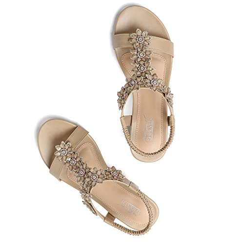 Shibever Wedge Sandals For Women Dressy: Low Heel Summer Open Toe Platform Ankle Strap Comfortable Sandal Beige 8 #TOP5