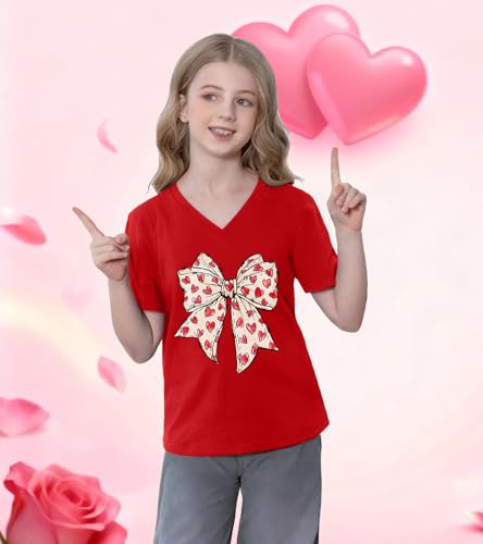 Image of LAZYCHILD Kids Valentine Shirt Girls Valentines Day Shirts Heart Graphic Long Sleeve Striped Tee Tops 5-14 Years