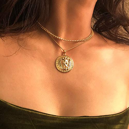 Artmiss Women Necklace Gold Lion Pendant Necklace Lovely Animal Vintage Double Chain for Girls
