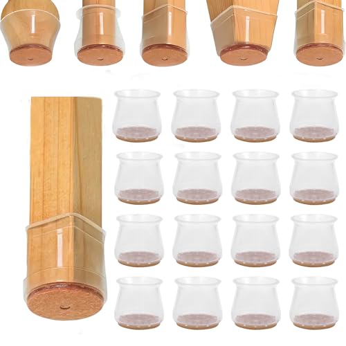 Chair Leg Floor Protectors, 16 Pcs Circle Silicone Pads to Protect Tile Floors, Floors Felt Pads, Felt Furniture Pads Reduce Noise (Brown Background Universal M Clear Fit 0.91"-1.18")