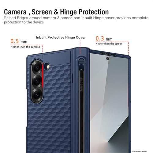 Image of Kapa Geometric S Pen Holder Hinge Protection Back Cover for Samsung Galaxy Z Fold6 / Fold 6 | Slim Shock Proof Case with Inbuilt Glass & S Pen Slot (Blue)