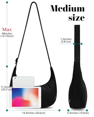 Image of Iioscre Medium Nylon Crossbody Crescent Bag for Women Men, 2 Zippers Crossbody Hobo Bag with Adjustable Strap & Inner Pockets