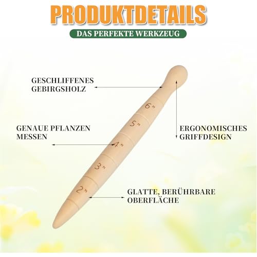 XSJIJKAG 4er Pikierstab Holz Pikierset für Garten Zubehör und Gewächshaus Zubehör, Garten Gadgets zur Aussaat, Pflanzholz mit Skala, Saatgut-Dosierer und Umpflanz-Werkzeug