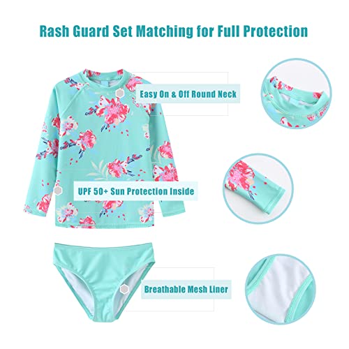 Image of Girls 3 Piece Swimsuits Set Long Sleeve Rash Guard for Girls Tankini Bathing Suits Beach Swimwear 3-16 Years