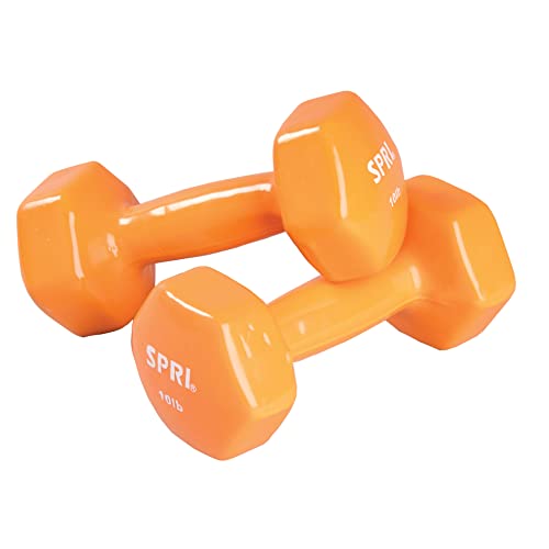 SPRI Deluxe Vinyl Coated Dumbbell Set (Orange) - 10 lbs, Set of 2, Hand Weights for Muscle Toning, Step Aerobics, Strength Training, Professional-Grade Unisex Workout Equipment for Home & Gym