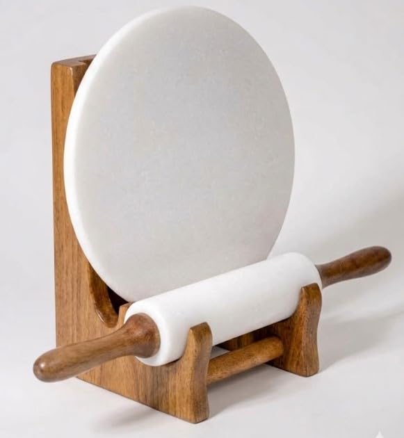 Premium Teak Wood Chakla Belan Stand | Wooden Roti Maker Holder for Kitchen | Durable & Elegant Storage Rack | Handmade Wooden Organizer (Chakla Belan Not Included)-image-20