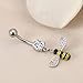 14G Cute Bee Crystal Dangle Navel Ring for Women Stainless Steel Cubic Zirconia Statement Black Yellow Enamel Insect Charm Belly Button Rings Curved Barbell Studs Body Piercing Jewelry Fashion Gifts (Silver)