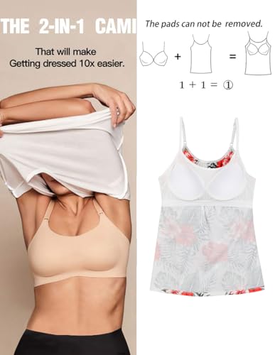 Image of Camisoles for Women with Built in Bra Adjustable Strap Tank Tops Cami Sleeveless Summer Tops for Workout Sleeping Traveling