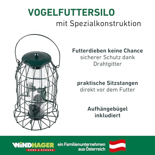 Windhager Vogelfuttersilo mit Räuberschutz, Vogelhaus, Futterhaus für Vögel, Vogelhäuschen, Vogelfutterstation zum Aufhängen, Vogel-Silo, 06514, Anthrazit