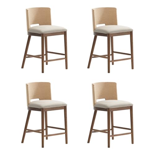 Image of Nathan James Webster Bohemian Round Back Bar Stool, Upholstered Bar Stool with Seagrass Backrest for Kitchen or Bar, Medium Brown Set of 4