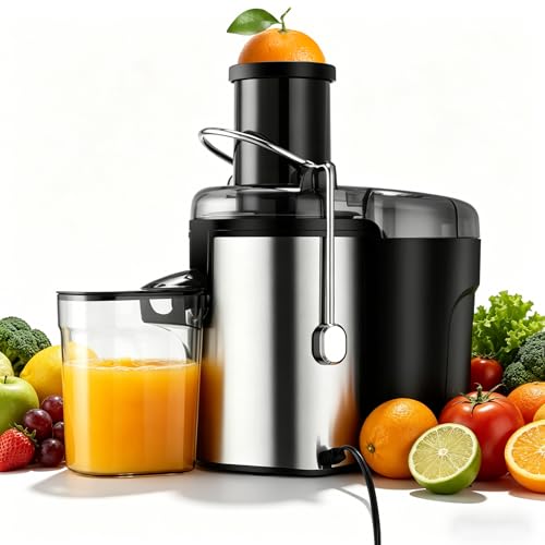 Image of Panana Centrifugal Juicer Extractor with Wide Mouth 2.5 inch Feed Chute for Fruit Vegetable, Easy to Clean, Stainless Steel, BPA-free (Silver)