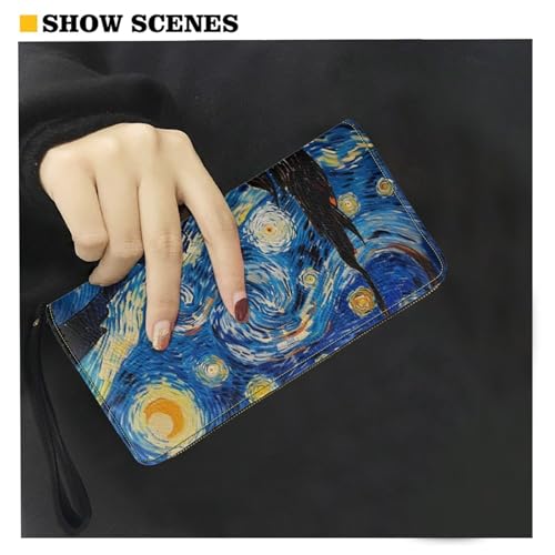 COEQINE Women'S Designer Wallets with Chain Art Blue Starry Night Leather Elegant Long Slim Card Holder Case Minimalist Coin Purse Thin Cellphone Handbag with Handles4